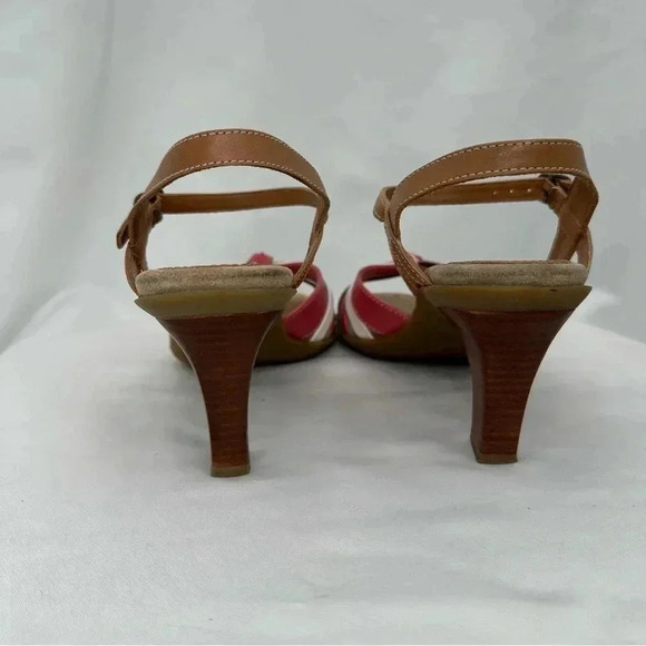 Aerosoles Womens Leather Sandals 6B Tan Pink White 3" Heel Strappy Adjustable - Picture 4 of 9